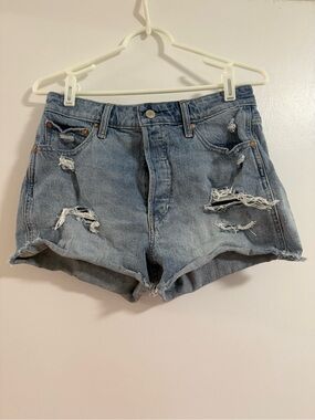 Women's Distressed Light Blue Denim Jean Shorts